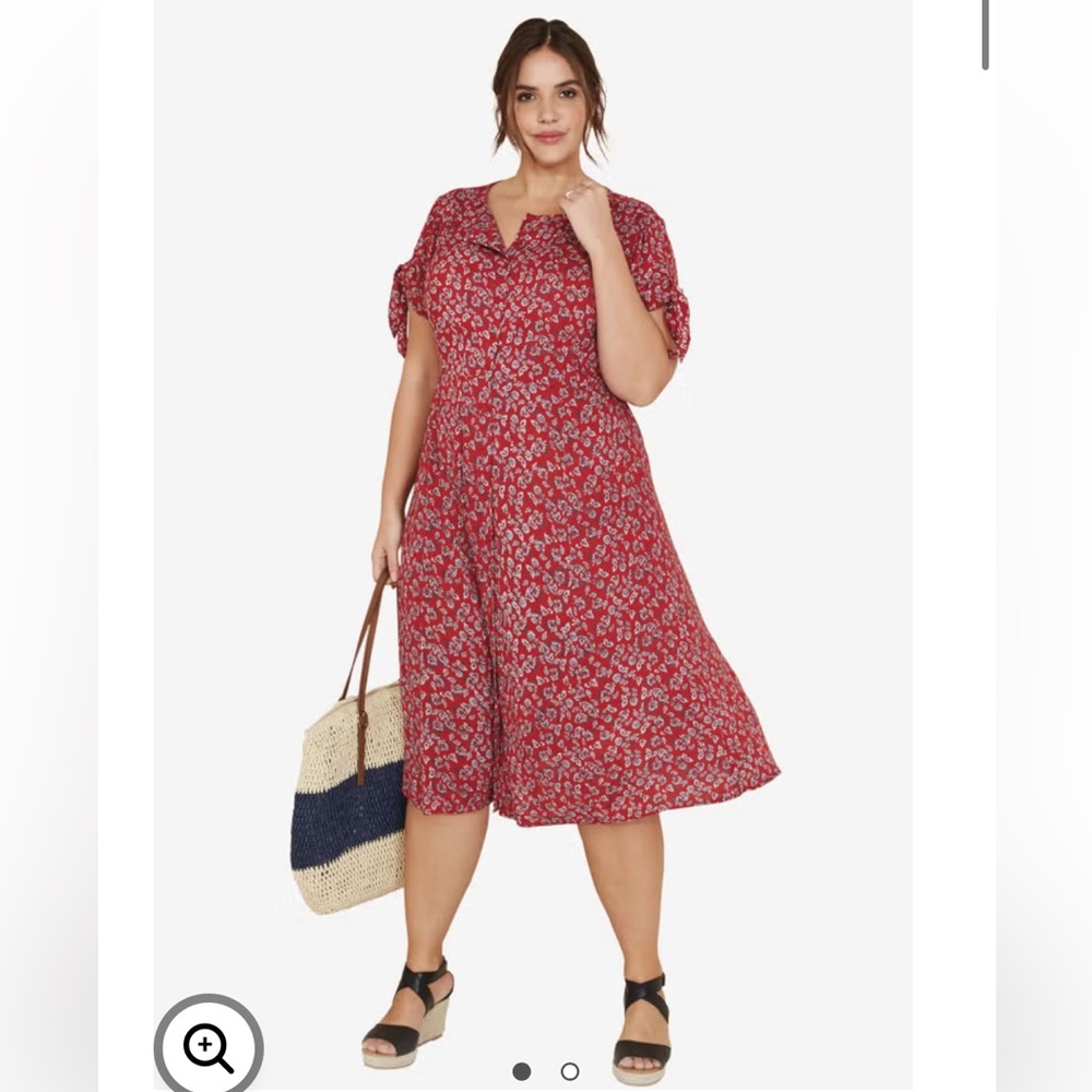 Ellos tie sleeve red ditsy floral print dress nwt size 20